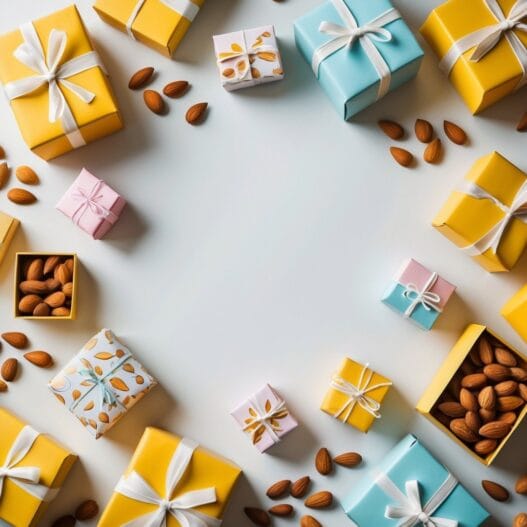 Farverigt billede af sjove mandelgaver med kreative designs, der fanger opmærksomheden.